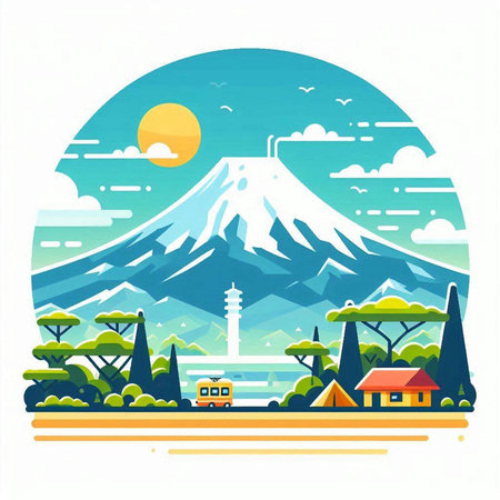 Vector illustration of Mt. Fuji in Japan. Travel and tourism concept.のイラスト素材