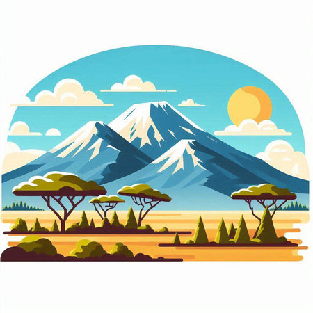 landscape of Mount Fuji in the morning. Japan. Vector illustrationのイラスト素材