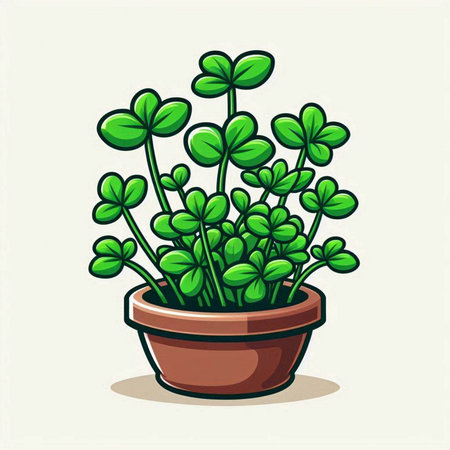 Illustration of a green clover in a pot on a white backgroundのイラスト素材