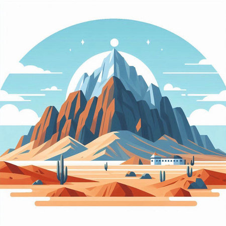 Mountains and cactuses in the desert. Vector illustration.のイラスト素材