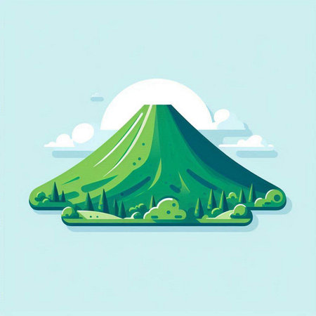 Vector illustration of a mountain with green grass and a blue sky.のイラスト素材