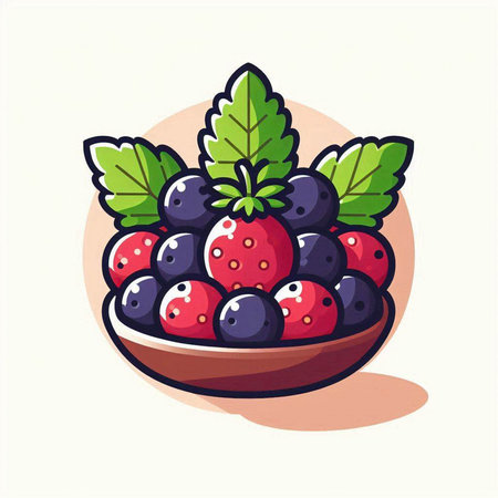 Strawberry and blueberry in a bowl. Vector illustration.のイラスト素材