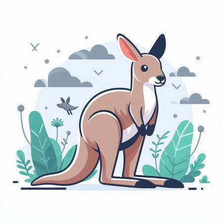 Kangaroo on a background of nature. Vector illustration in flat style.のイラスト素材