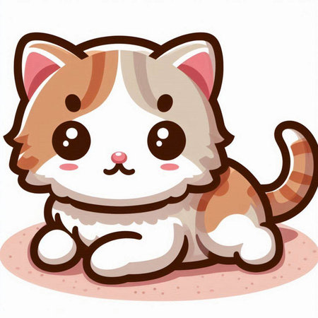 Illustration of a Cute Kitten Sitting Down on a Groundのイラスト素材