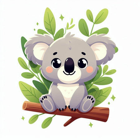 Cute cartoon koala sitting on a tree branch. Vector illustration.のイラスト素材