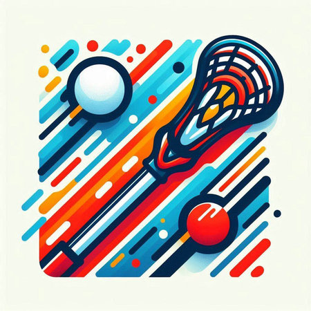 Vector illustration of a tennis racket and ball on a colorful background.のイラスト素材