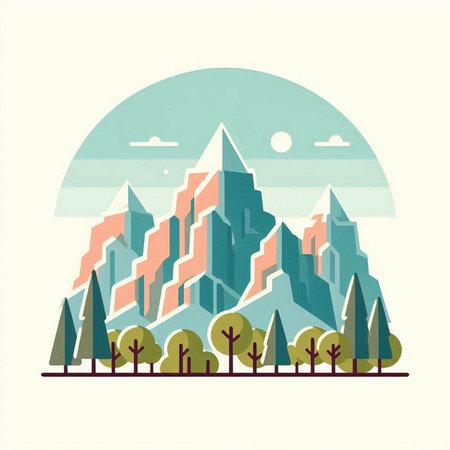 Mountains and forest. Vector illustration in flat style. Elements for design.のイラスト素材