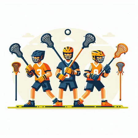Lacrosse players on the field. Flat style vector illustration.のイラスト素材