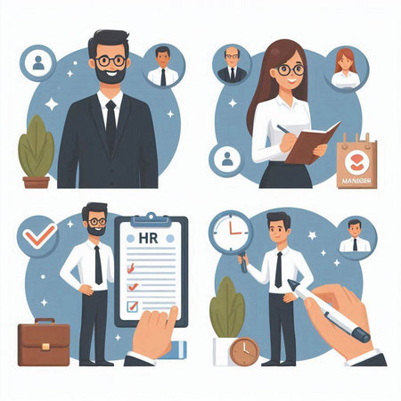 Set of Businessman and Businesswoman Characters. Vector Illustration.のイラスト素材