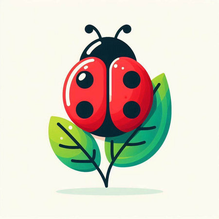 Cute ladybug with leaves. Vector illustration in flat style.のイラスト素材