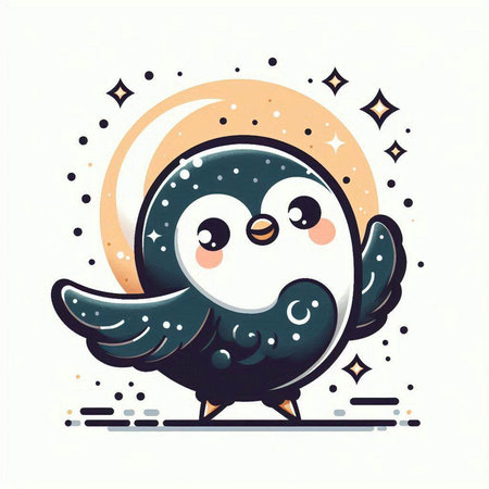Cute cartoon penguin with moon and stars. Vector illustration.のイラスト素材