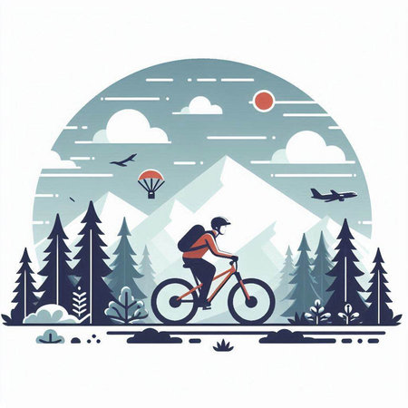Mountain biker in the mountains. Vector illustration in retro style.のイラスト素材