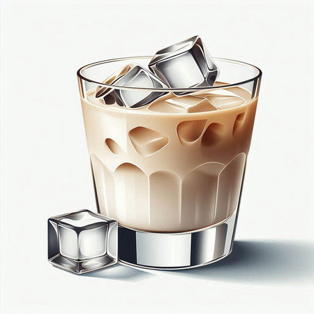 Coffee in a glass with ice cubes on a white backgroundのイラスト素材
