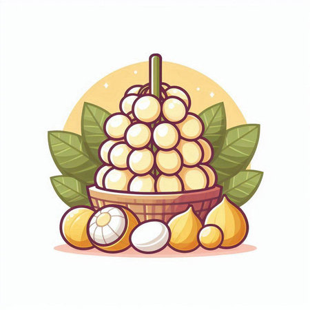 Rambutan fruit vector illustration. Rambutan fruit in a basket.のイラスト素材