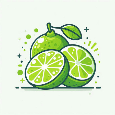 Citrus fruit icon, lime with leaf. Vector illustration.のイラスト素材