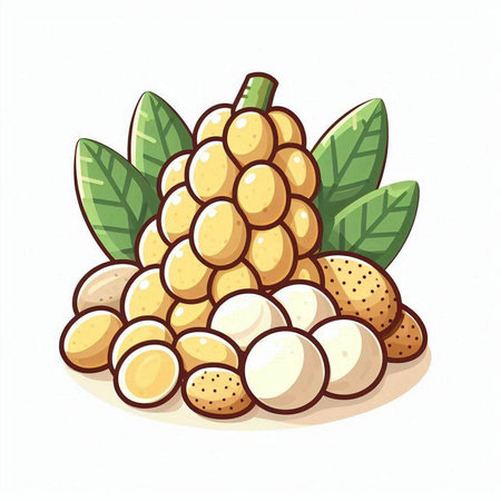 Longan fruit vector illustration isolated on white background. Tropical fruit icon.のイラスト素材