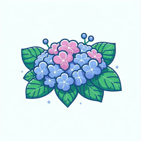Hydrangea flowers on a white background. Vector illustration in cartoon style.のイラスト素材