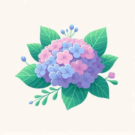 Bouquet of hydrangea and leaves. Vector illustration.のイラスト素材