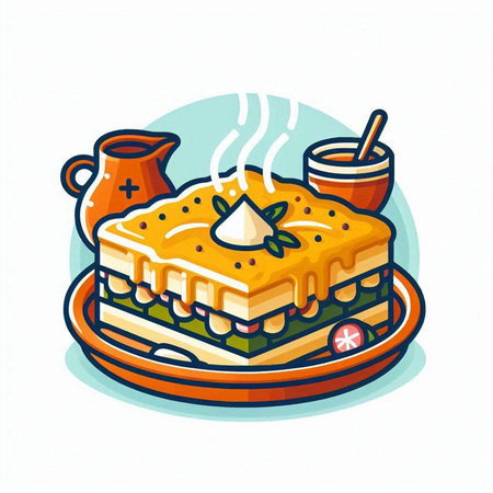 Piece of apple pie on a plate. Vector illustration in cartoon style.のイラスト素材