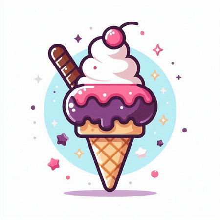 Ice cream vector illustration. Ice cream in a waffle cone.のイラスト素材