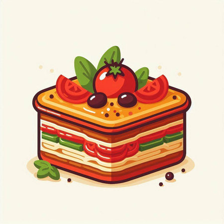 Illustration of a piece of cake with tomato, cheese and mintのイラスト素材