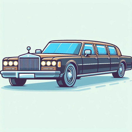 Illustration of a classic limousine on a light blue backgroundのイラスト素材