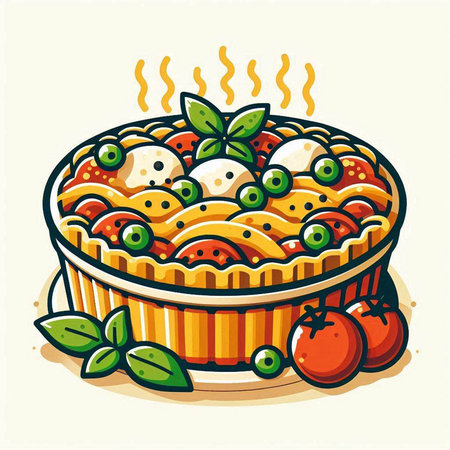 Illustration of a pie with tomato sauce and mozzarella.のイラスト素材