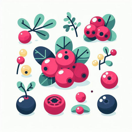 Cranberry icon set. Vector illustration of berries in flat style.のイラスト素材