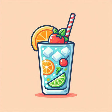 Cocktail with lime, orange and mint. Vector illustration.のイラスト素材