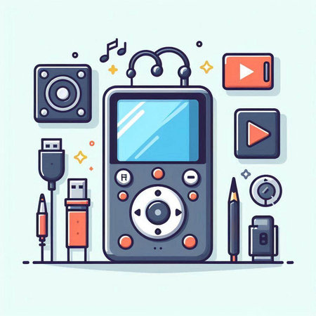 Multimedia player. Vector illustration in flat cartoon style. Music player.のイラスト素材