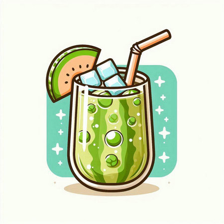 Cocktail with ice, watermelon and mint. Vector illustration.のイラスト素材