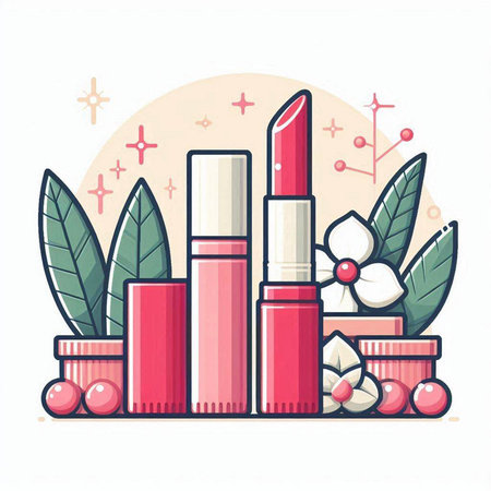Lipsticks and flowers on a white background. Vector illustration.のイラスト素材