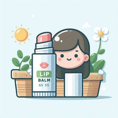 girl with cosmetics in a basket. vector illustration. flat design.のイラスト素材