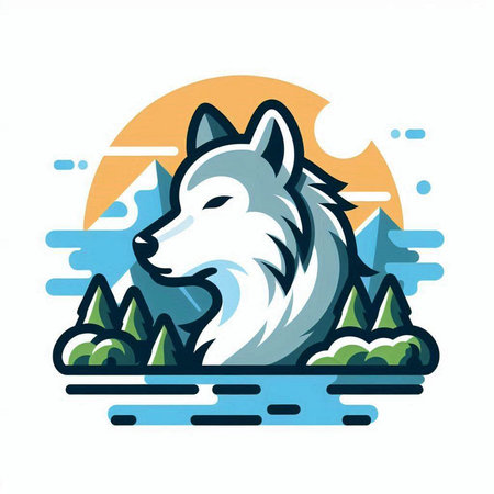 Wolf logo. Vector illustration of a wolf head on the background of the nature.のイラスト素材