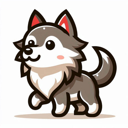 Siberian husky cartoon character on white background. Vector illustration.のイラスト素材