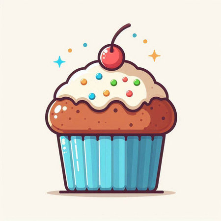 Cupcake with cherries and sprinkles. Vector illustration.のイラスト素材
