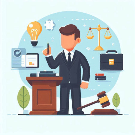 Lawyer, attorney, judge, auctioneer flat vector illustration.のイラスト素材