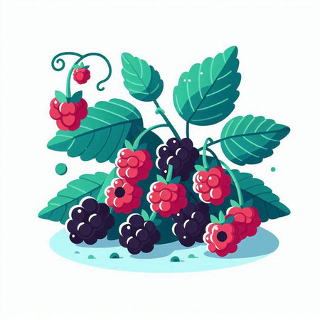 Raspberries and blackberries on a white background. Vector illustration.のイラスト素材