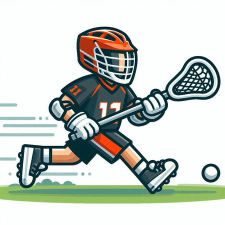 Illustration of a lacrosse player running with ball on isolated white backgroundのイラスト素材