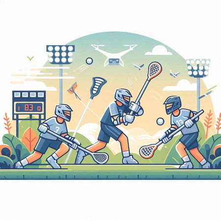 Lacrosse players vector illustration. Flat style design. Sport concept.のイラスト素材