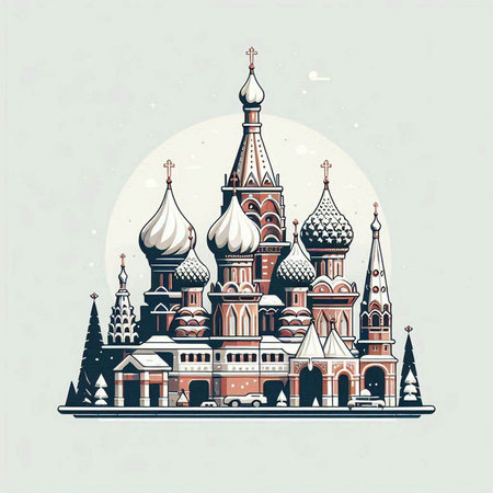 Saint Basil's Cathedral on Red Square in Moscow, Russia. Vector illustration.のイラスト素材