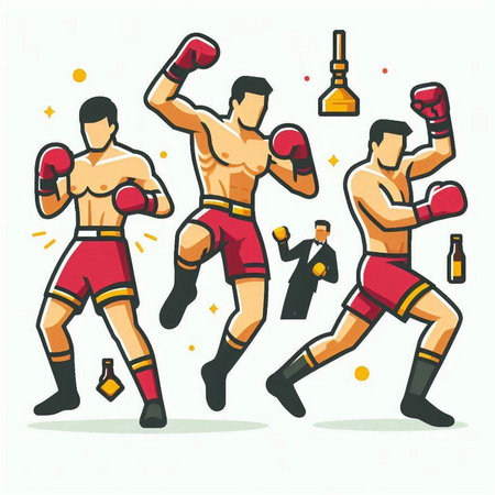 Boxing sport vector illustration. Boxers in action and motion.のイラスト素材