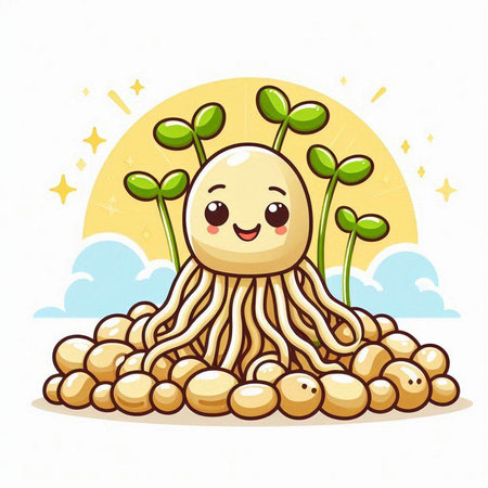 Cute cartoon octopus on the seashore. Vector illustrationのイラスト素材