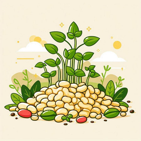 Vector illustration of soybean seedling in flat style on light background.のイラスト素材
