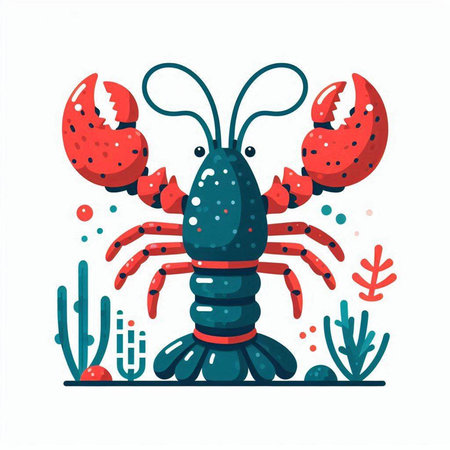 Lobster vector illustration in flat style. Cute cartoon lobster icon.のイラスト素材
