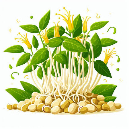 Microgreens and sprouts of pea. Vector illustration.のイラスト素材