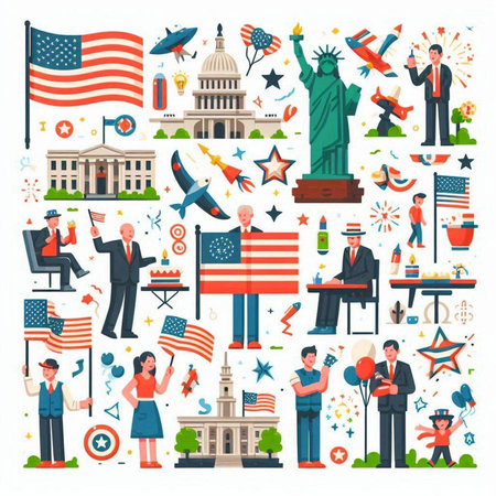 Patriotic symbols of United States of America. Vector illustration.のイラスト素材