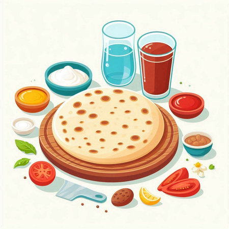 Illustration of pizza ingredients - tomato, cheese, mozzarellannaisennaiseのイラスト素材