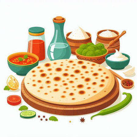 Mexican food and ingredients on white background. Vector illustration for your designのイラスト素材