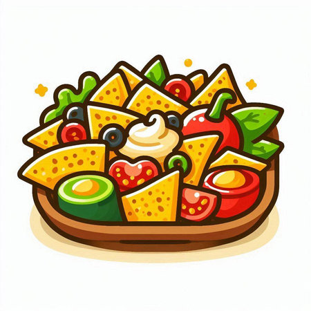 Mexican food vector illustration. Traditional mexican meal, nachos, salsa, guacamoleのイラスト素材